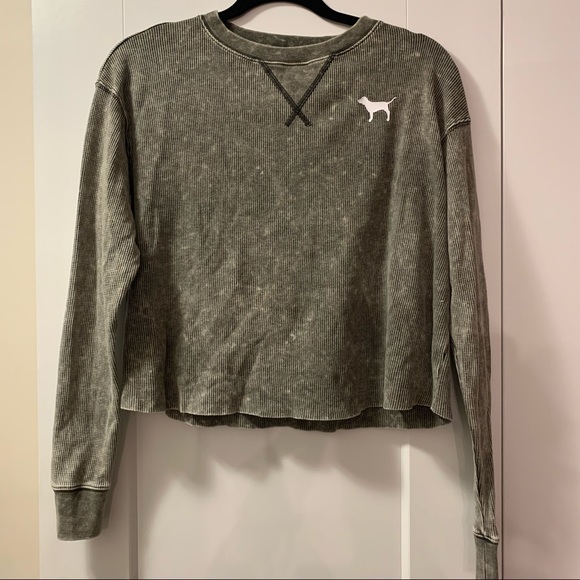 ❄️PINK oversized waffle crew neck cropped sweater - Picture 1 of 3